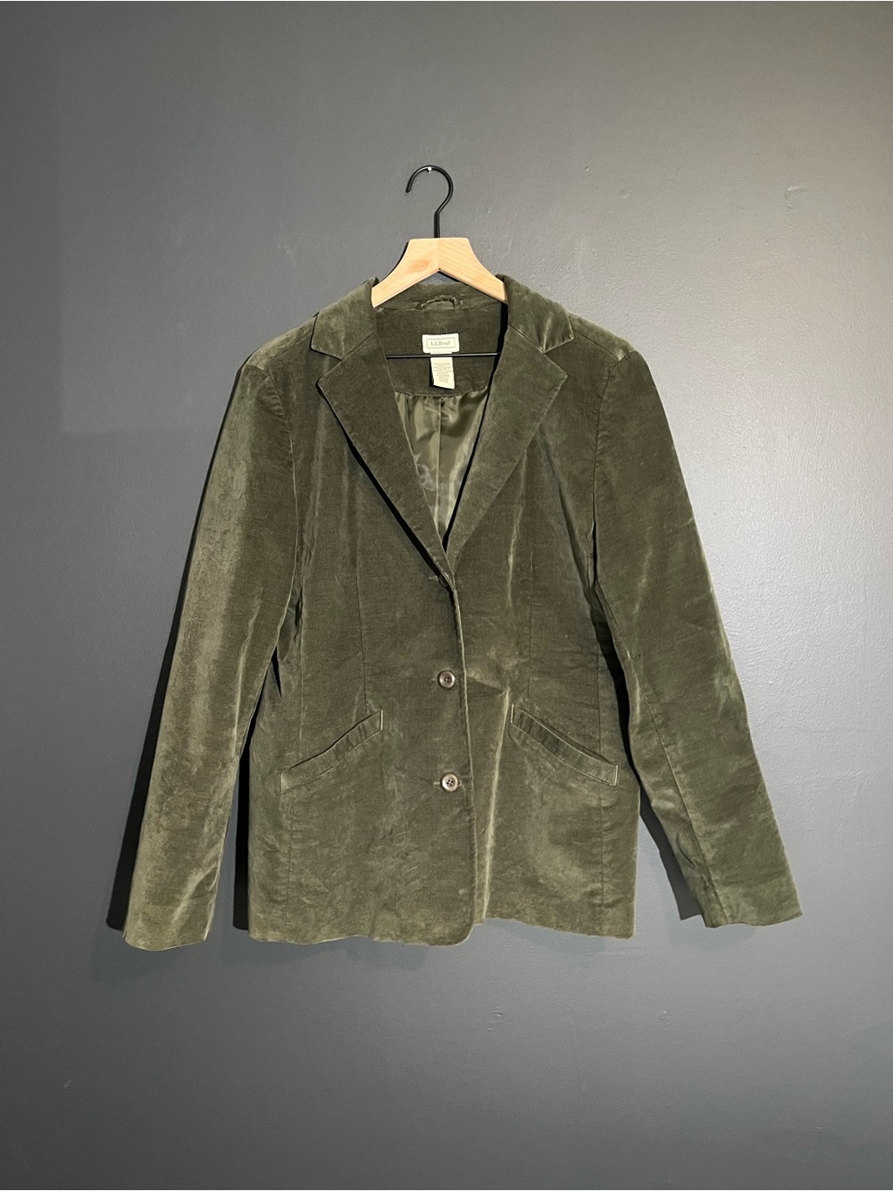 Vintage L.L.Bean Olive Green Velvet Blazer Fully Lined Cotton Blend - Medium